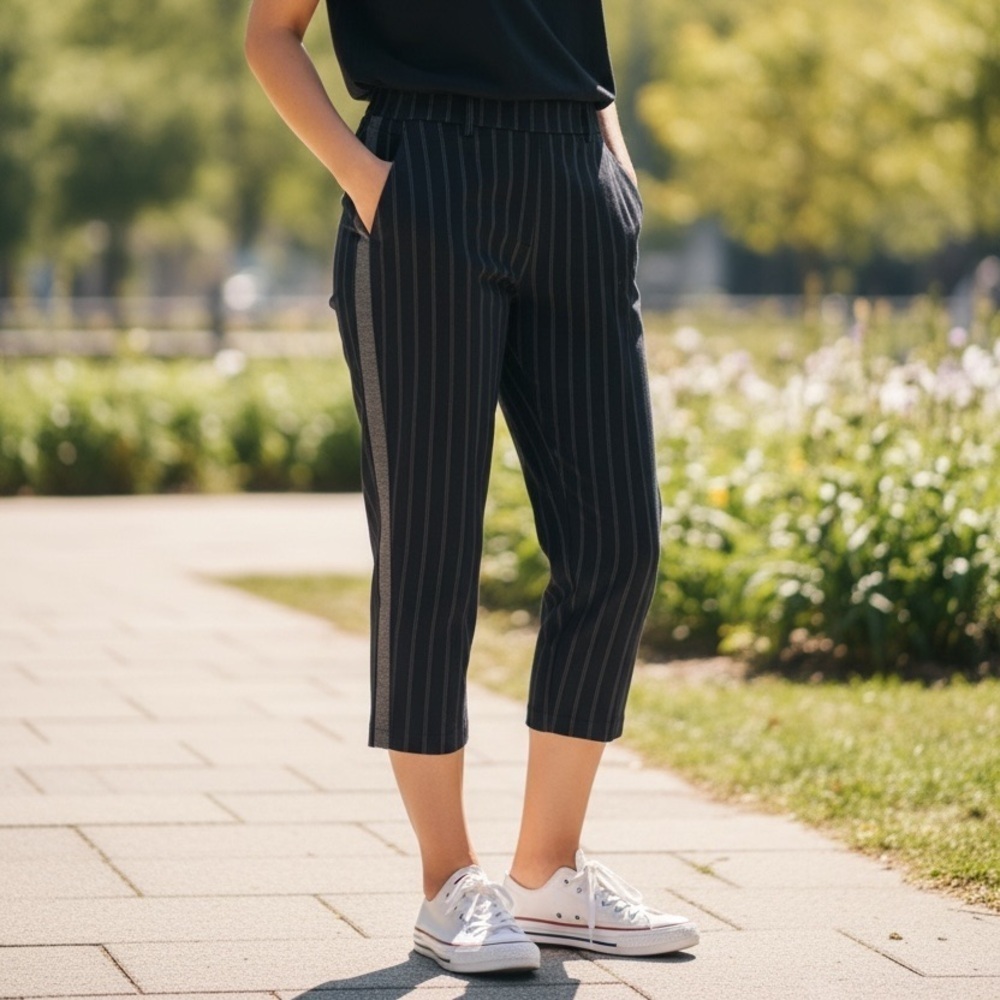 Zara Trafaluc Collection‎ Pull On Slim Pant Navy Stripes XS